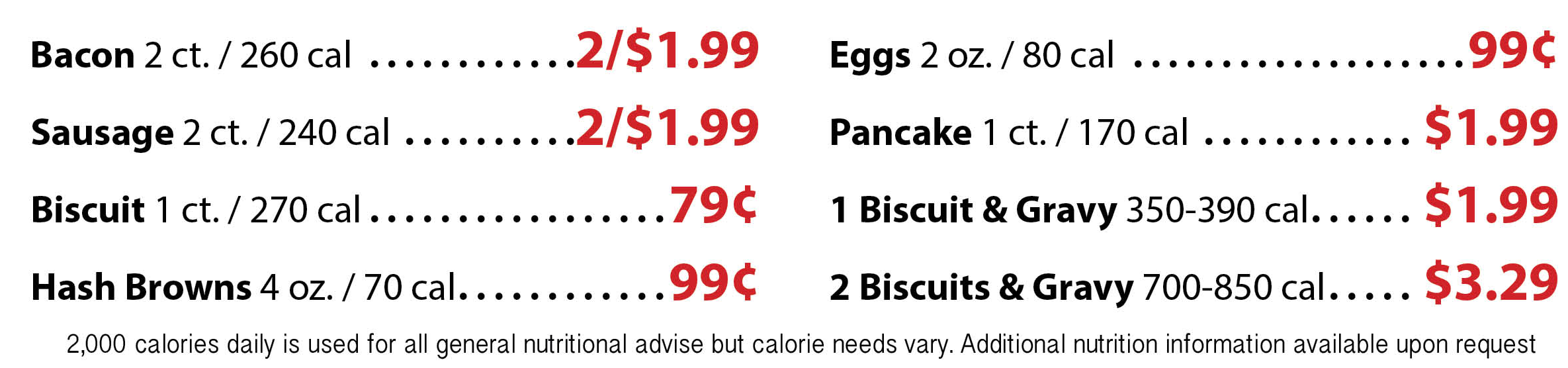 Miner Diner Breakfast Menu