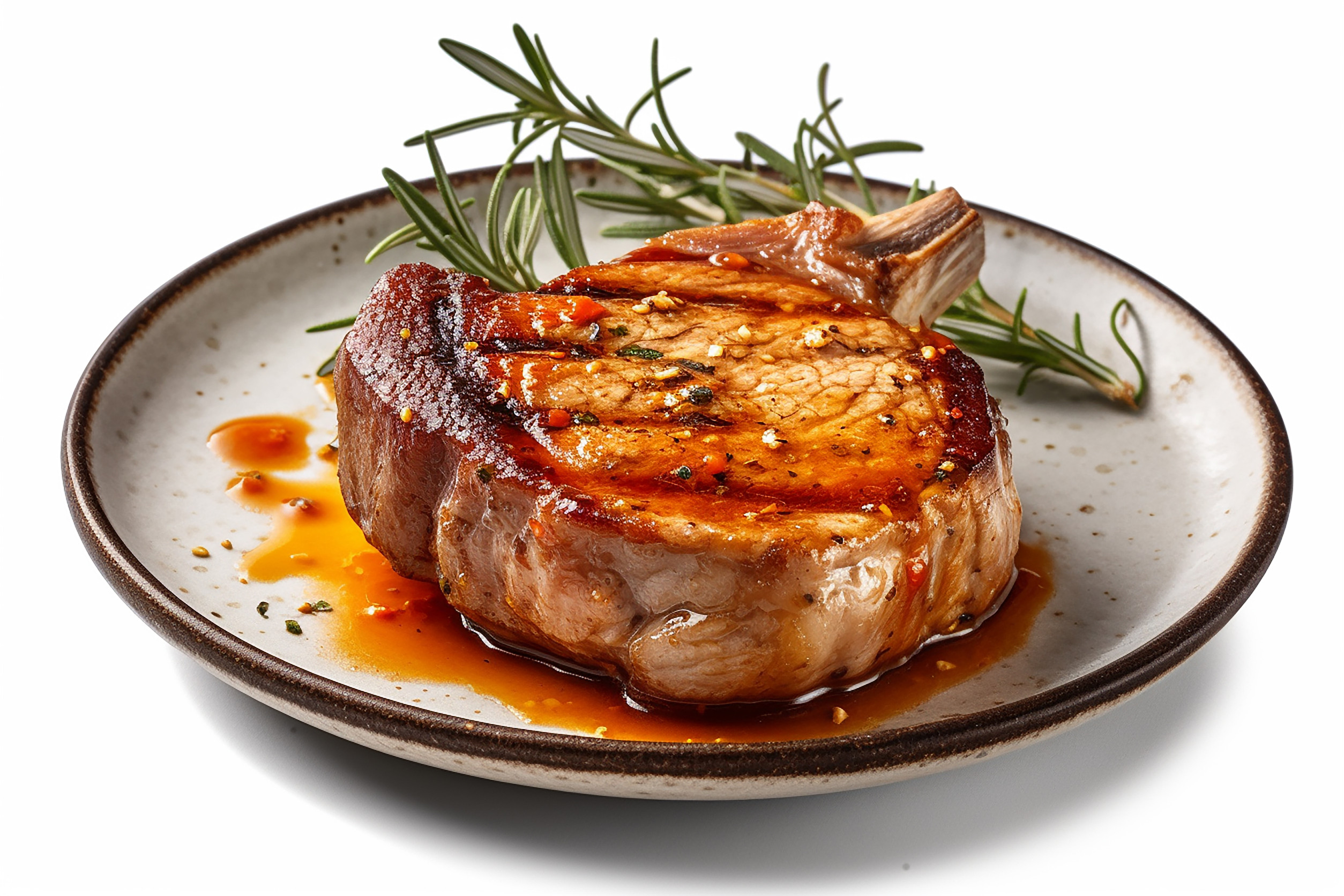 Grilled Pork Steak with Rosemary Isolated on White Background