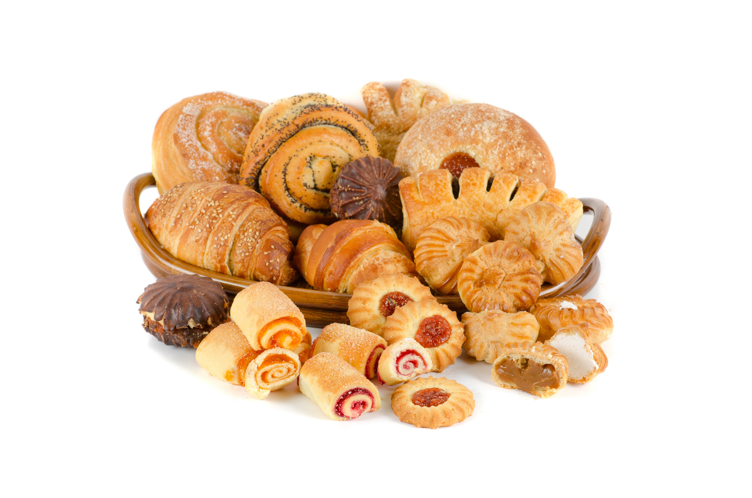 Bakery foodstuffs set on a white background